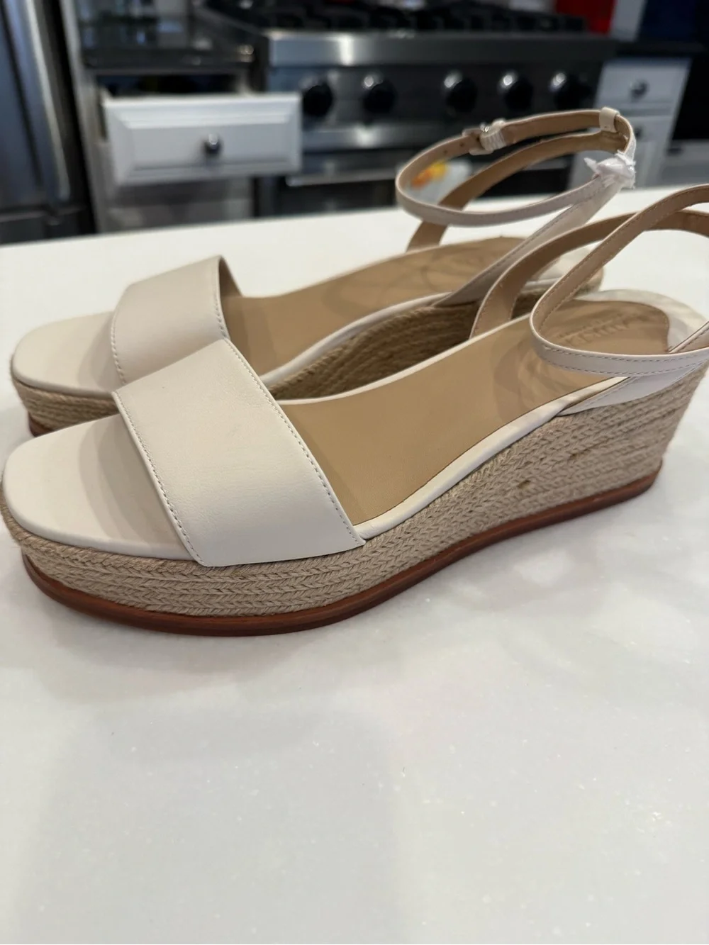 Ralph Lauren Leona Espadrille Platform Wedge Sandals Leather Ivory Sz 9.5 NEW!